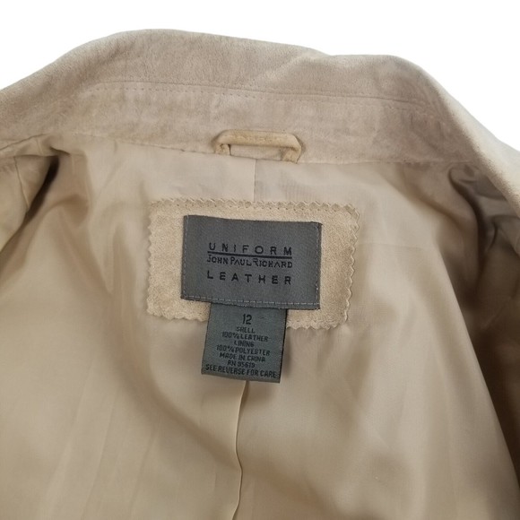 John Paul Richard Uniform Suede Leather Blazer Jacket Button Up Womens Sz 12 Tan - Picture 16 of 16